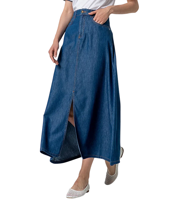 BLUE MAXI SKIRT WITH SLIT