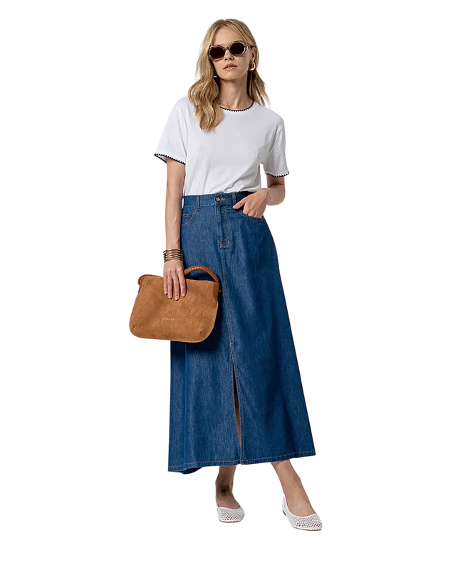 BLUE MAXI SKIRT WITH SLIT