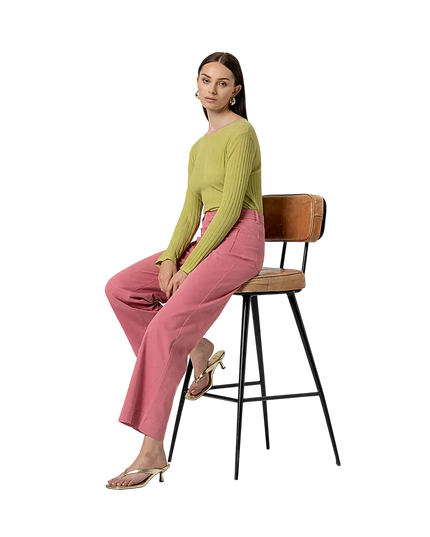 PANTALONI A GAMBA LARGA ROSA