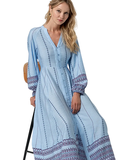VESTIDO CAMISERO LARGO SURKANA AZUL CIELO