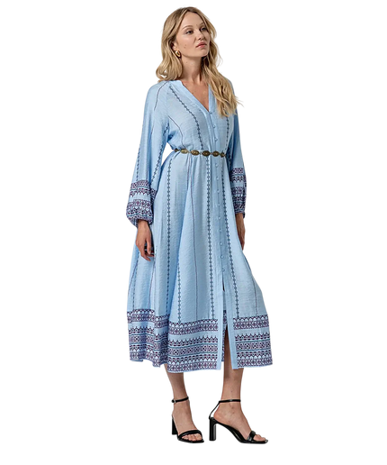 VESTIDO CAMISERO LARGO SURKANA AZUL CIELO