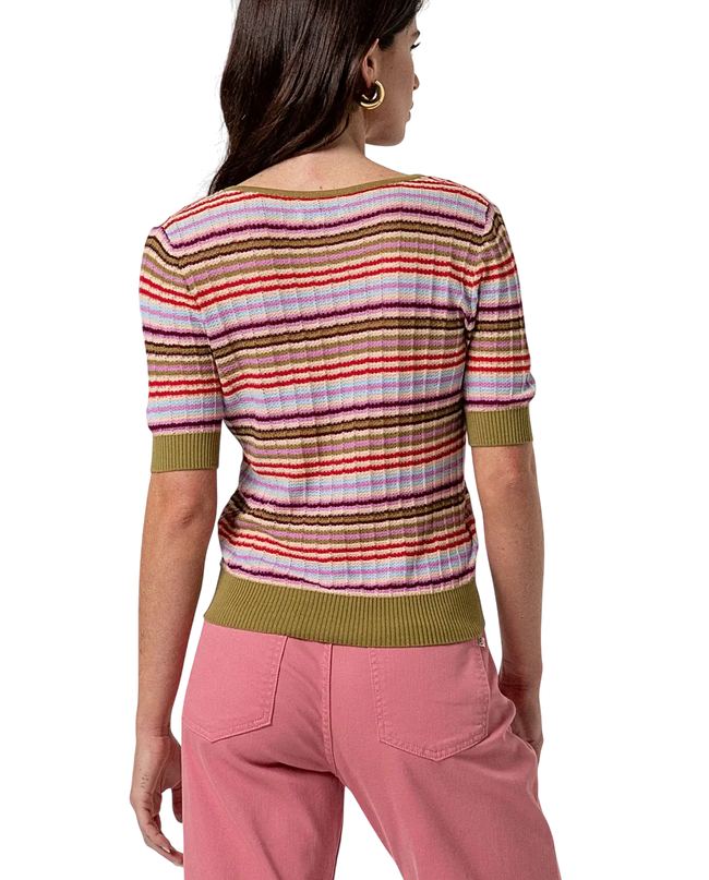 SURKANA PINK STRIPED V-NECK SWEATER