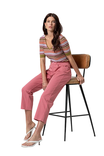 SURKANA STRIBET V-HALS TRØJE PINK