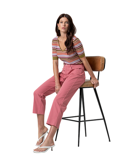 STRIPED V-NECK SWEATER PINK