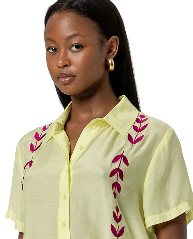 SURKANA LIGHT YELLOW EMBROIDERED SHORT-SLEEVED SHIRT