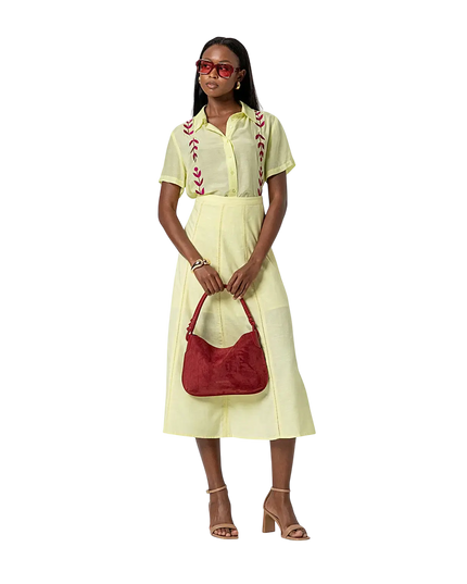 SURKANA LIGHT YELLOW EMBROIDERED SHORT-SLEEVED SHIRT