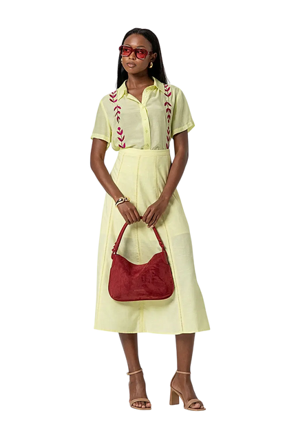 SURKANA EMBROIDED SHORT SLEEVE SHIRT LIGHT YELLOW
