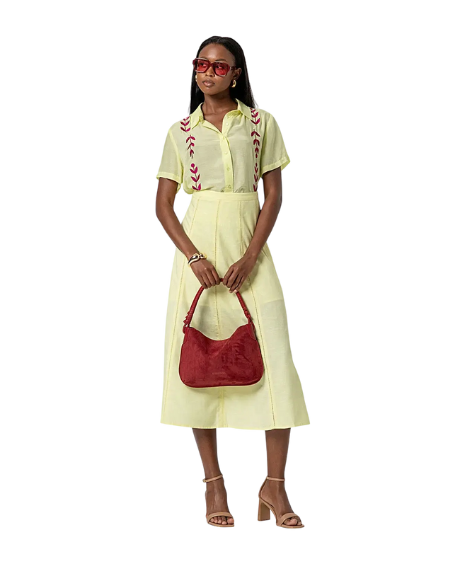 SURKANA LIGHT YELLOW EMBROIDERED SHORT-SLEEVED SHIRT