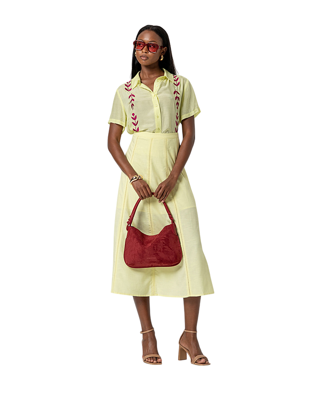 EMBROIDED SHORT SLEEVE SHIRT LIGHT YELLOW