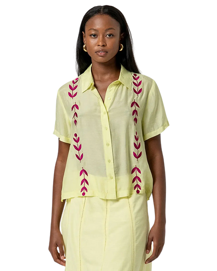 SURKANA LIGHT YELLOW EMBROIDERED SHORT-SLEEVED SHIRT