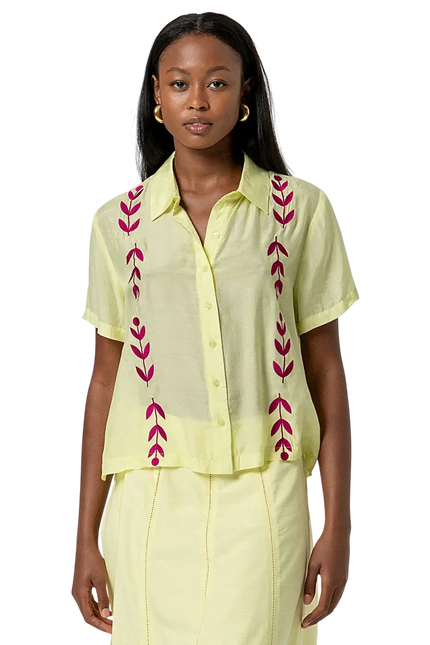 SURKANA EMBROIDED SHORT SLEEVE SHIRT LIGHT YELLOW