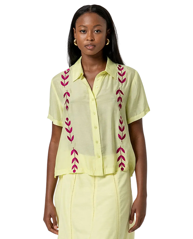SURKANA LIGHT YELLOW EMBROIDERED SHORT-SLEEVED SHIRT