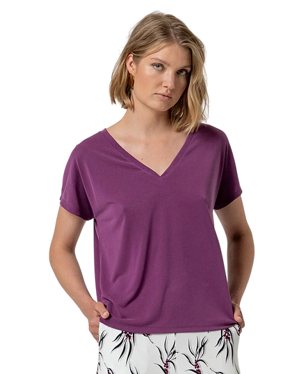 PURPLE SLEEVELESS V-NECK T-SHIRT