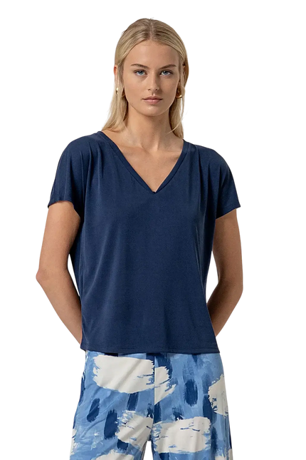 ÆRMELØS T-SHIRT MED V-HALS MØRKEBLÅ