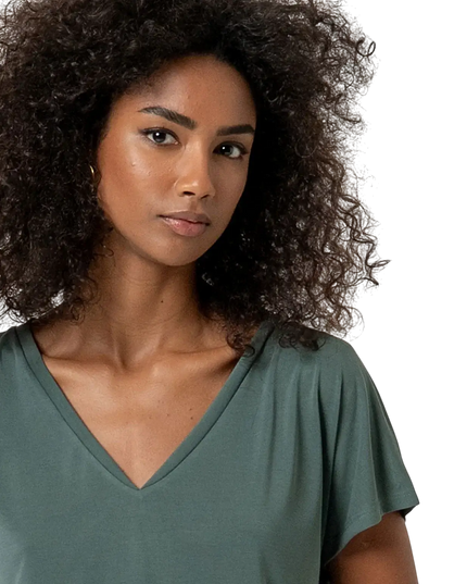 BOTTLE GREEN SLEEVELESS V-NECK T-SHIRT