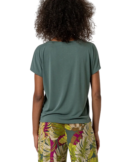 BOTTLE GREEN SLEEVELESS V-NECK T-SHIRT
