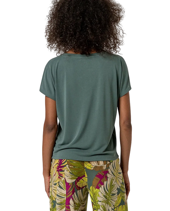 BOTTLE GREEN SLEEVELESS V-NECK T-SHIRT