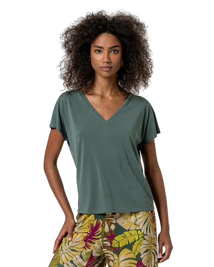 BOTTLE GREEN SLEEVELESS V-NECK T-SHIRT