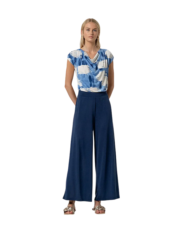 NAVY BLUE WIDE-LEG PANTS