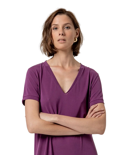 ROBE LONGUE FENDUE COL V VIOLET