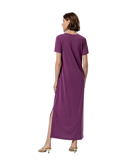 ROBE LONGUE FENDUE COL V VIOLET