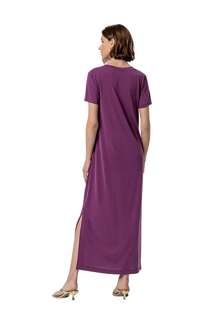 SURKANA LONG DRESS WITH SLITS AND V-NECK PURPLE