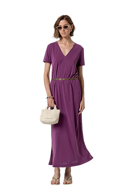SURKANA LONG DRESS WITH SLITS AND V-NECK PURPLE
