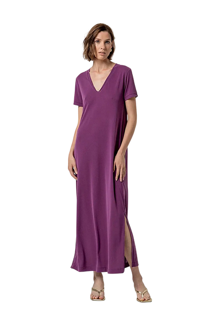 SURKANA LONG DRESS WITH SLITS AND V-NECK PURPLE