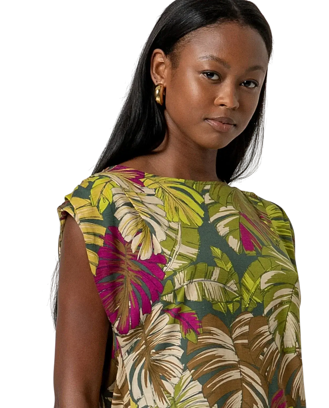 SURKANA GREEN SLEEVELESS TOP WITH DRAPING