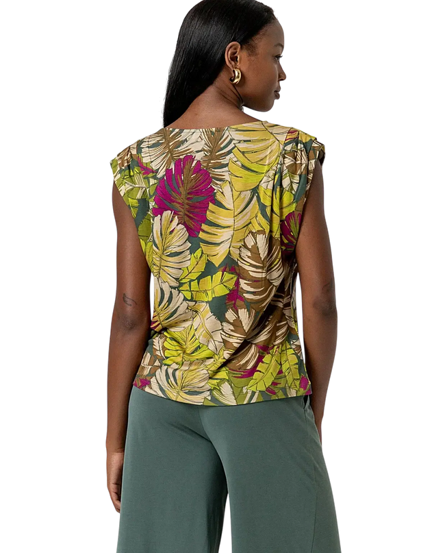 SURKANA GREEN SLEEVELESS TOP WITH DRAPING