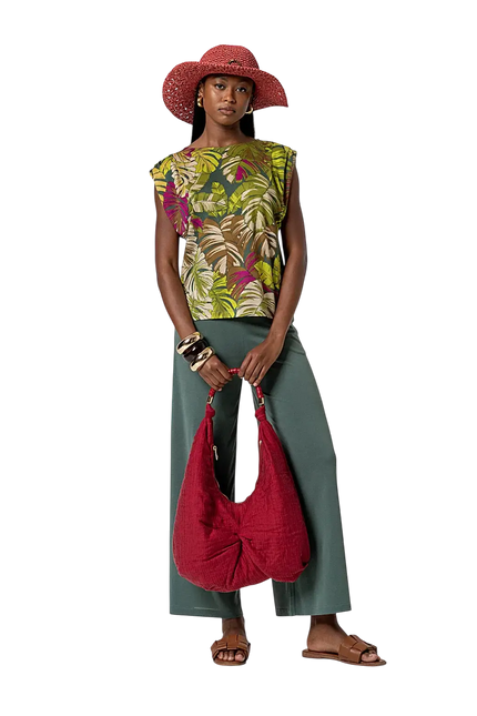 SURKANA SLEEVELESS TOP WITH DRAPING GREEN
