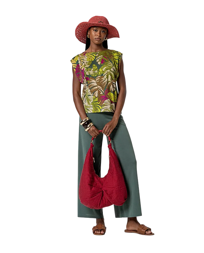 SURKANA GREEN SLEEVELESS TOP WITH DRAPING
