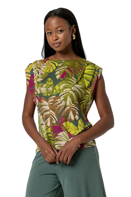 SURKANA SLEEVELESS TOP WITH DRAPING GREEN
