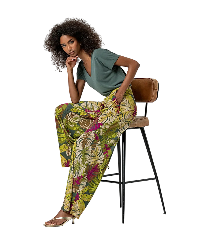 GREEN WIDE-LEG PANTS