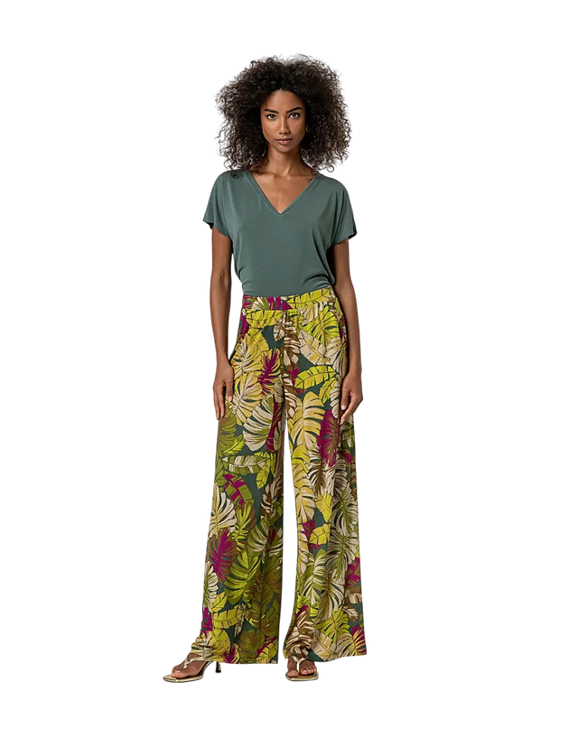 GREEN WIDE-LEG PANTS