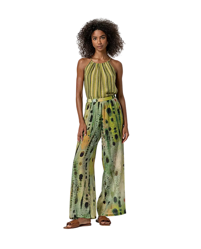 GREEN WIDE-LEG PANTS