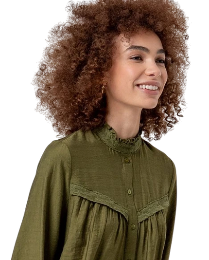 SURKANA EMBROIDERED BLOUSE, OLIJFGROEN