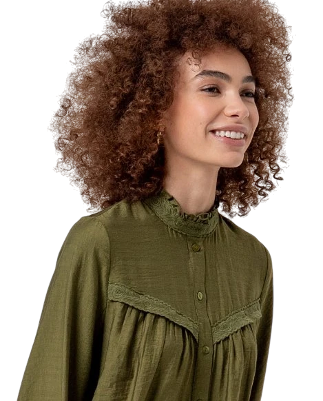 SURKANA EMBROIDERED BLOUSE, OLIJFGROEN