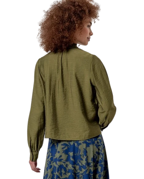 SURKANA EMBROIDERED BLOUSE, OLIJFGROEN
