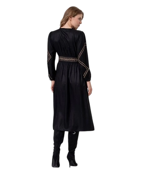 SURKANA EMBROIDERED DRESS, ZWART