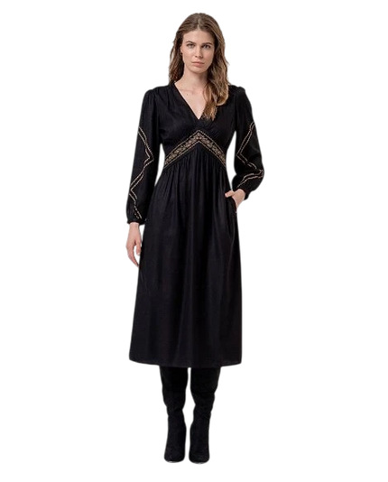 SURKANA EMBROIDERED DRESS, ZWART