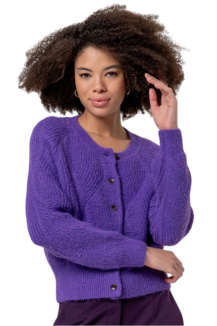 Surkana Round-neck cardigan with cable knit , purple