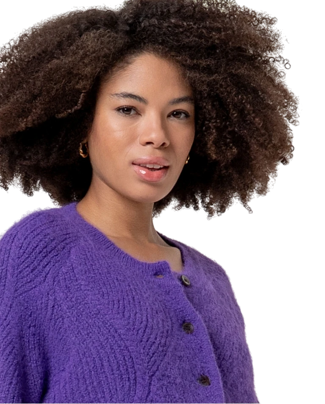 Surkana Round-neck cardigan with cable knit , purple