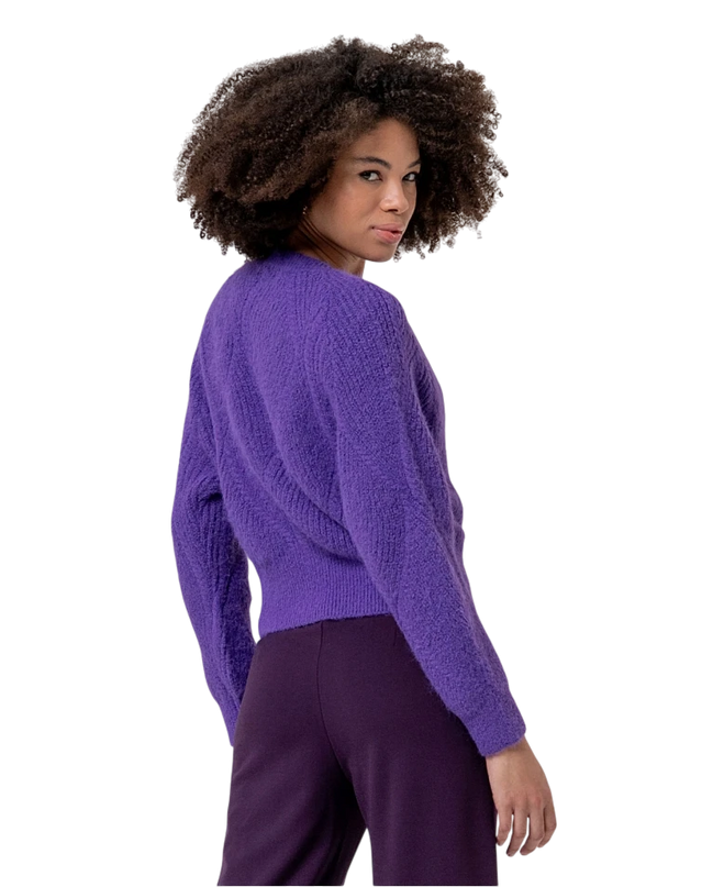 Surkana Round-neck cardigan with cable knit , purple