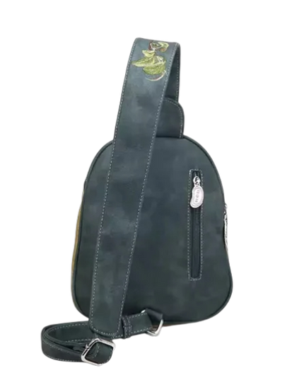 rugzak, slingbag "Tjirp", d.blauw/ geel/ bruin