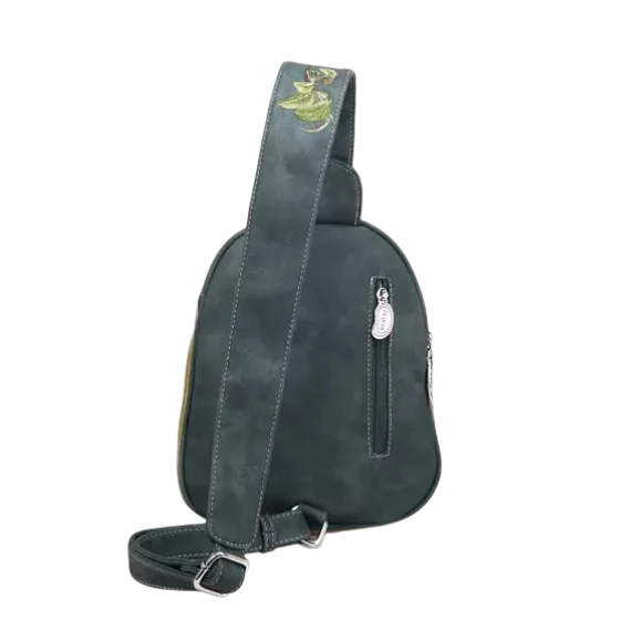 rugzak, slingbag "Tjirp", d.blauw/ geel/ bruin