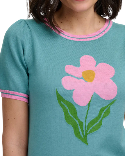 SUGAR HILL BRIGHTON DOMINIQUE KNIT TOP, SEAFOAM, ART FLOWER