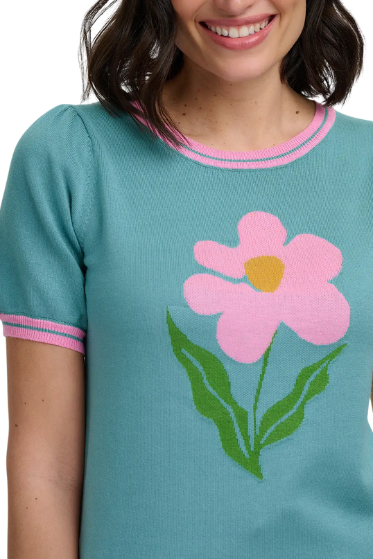 SUGAR HILL BRIGHTON DOMINIQUE KNIT TOP, SEAFOAM, ART FLOWER