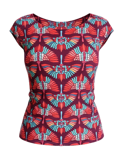 Blondie Top Aubergine – Farverig dame top med print