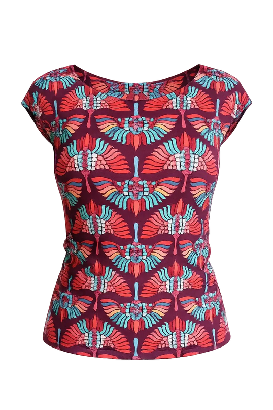 Blondie Top Aubergine – Farverig dame top med print